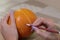 The process of making a Halloween pumpkin. drawing a layout. horror theme and Hallowe`en