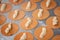 The process of making  ravioli on a metal table, collored pasta