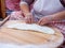 Process of making a traditional Turkish dough is called Gozleme, selective focus