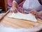 Process of making a traditional Turkish dough is called Gozleme, selective focus