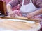 Process of making a traditional Turkish dough is called Gozleme, selective focus