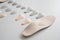 The process of manufacturing individual orthopedic insoles for people with foot diseases, flat feet. Close-up of the