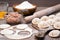 The process of molding dumplings and ingredients for cooking