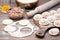 The process of molding dumplings and ingredients for cooking