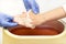 Process paraffin treatment of female hands