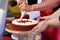 Process of preparing cake red Velvet with women hands