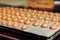 A process of production bakery products at the factory. Sweet cake on the production line at the bakery