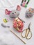 Process of stuffing soft toy stuffed animal textile mouse with synthetic wadding