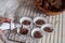 processes of preparation of chocolate muffins close-up on the table. horizontal