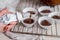 processes of preparation of chocolate muffins close-up on the table. horizontal