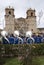 procession catholic at the festival of the Virgin Candelaria, with music and intrument puno peru