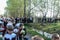 The procession and laying of flowers by schoolchildren to the memorial of fallen soldiers on may 9 in the Kaluga region of