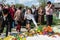 The procession and laying of flowers by schoolchildren to the memorial of fallen soldiers on may 9 in the Kaluga region of