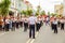 the procession of the male orchestra on Kuibyshev street at the carnival dedicated to the World Cup