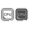 Processor line and solid icon. Chip or microchip, central processing unit symbol, outline style pictogram on white