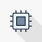 Processor, motherboard, chip thin line flat color icon. Linear vector symbol. Colorful long shadow design.