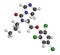 Prochloraz fungicide molecule. 3D rendering. Atoms are represented as spheres with conventional color coding: hydrogen white,.