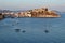Procida â€“ Barche nella Baia di Corricella dal Belvedere Elsa Morante al tramonto