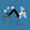 Procrastination and delaying working tasks concept. businessman sitting with legs on office desk procrastinating work