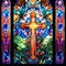 produce a stained glass window effect with a cross and vibrant colors trending on artstation