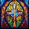 produce a stained glass window effect with a cross and vibrant colors trending on artstation