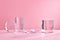 Product display podium crystal on pink background