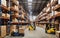 Product distribution center, retail warehouse full of shelves with goods in cartons