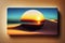 Product image of a mobile phone case with a sunset in an abstract minimalistic surreal desert landscape, made with generative ai