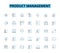 Product management linear icons set. strategy, roadmap, prioritization, ideation, analysis, development, launch line