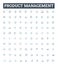 Product management vector line icons set. Product, Management, Planning, Development, Optimization, Branding, Delivery