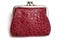 A product photo of a bright crocodile skinned red retro snap clip coin bag