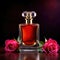 Product photography of luxurious perfume bottle with roses