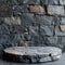 Product podium against a rugged stone backdrop, showcasing natural elegance.