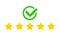 Product ratings, five stars with check mark or golden star, quality rating, feedback, premium icon set flat logo in yellow on