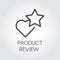 Product review icon. Star and heart rating symbols. Review and assessment of user concept. Outline graphic pictograph