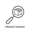 Product Search Line Icon. Box with Magnifier Linear Pictogram. Warehouse Inventory, Find and Identify Parcel Outline