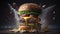 Product shot of fresh big hamburger or cheeseburger, AI Generative