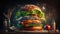 Product shot of fresh big hamburger or cheeseburger, AI Generative