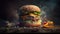 Product shot of fresh big hamburger or cheeseburger, AI Generative