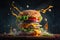 Product shot of fresh big hamburger or cheeseburger, AI Generative