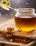Product shot of a a jar full of honey - IA Generative