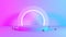 Product Stand blue pink violet neon abstract background, studio modern ultraviolet light, room pastel interior, Glowing podium, pe