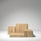 Product stand, Wooden boxes stage on white background. 3d render