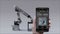 Product to using Robot arm in Smart factory . Control monitoring smart phone, mobile. internet of things.