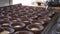 Production of muffins and cake on the production in large quantities. Food industry, making sweets