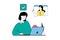 Productivity workplace concept with people scene in flat web design. Vector illustration