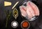 Products for cooking fish recipes: tilapia, parmesan cheese and other ingredients