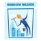Profesional worker cleaning windows. Cartoon vector illustration