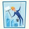 Profesional worker cleaning windows. Cartoon vector illustration