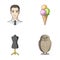 Profession, atelier and other web icon in cartoon style.food, animal icons in set collection.